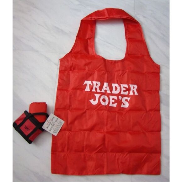 Trader Joes Micro Tote & Reusable Shopping Bag Red Black Eco Friendly Compact - Picture 7 of 9